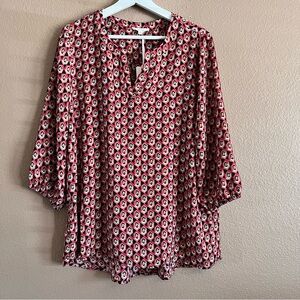 Pleione Split Neck Geometric Multi-Color Blouse Size Large NWT